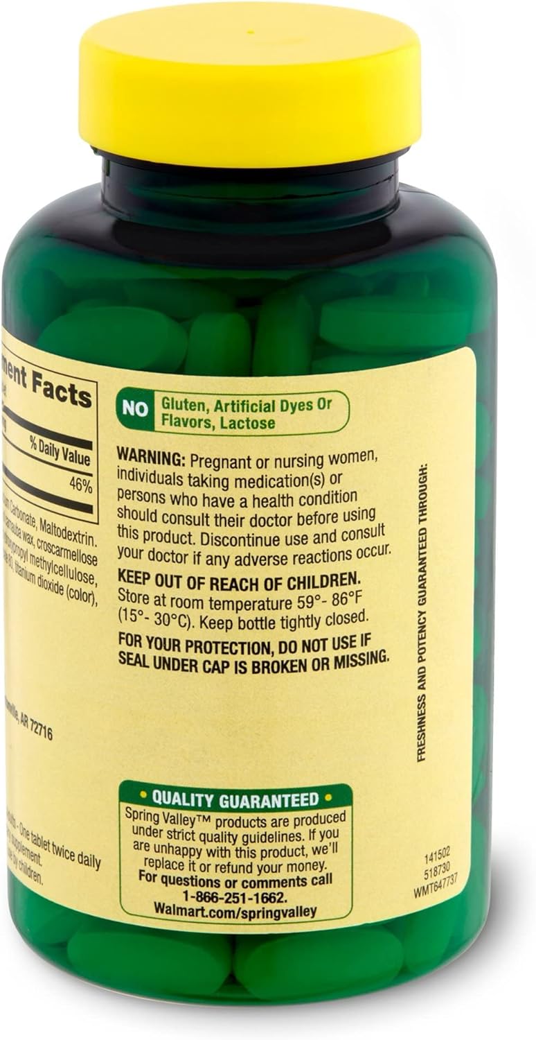 Spring - Valley Calcium 600mg Natural Bone Health Calcium - 100 Tablets Pack of 3