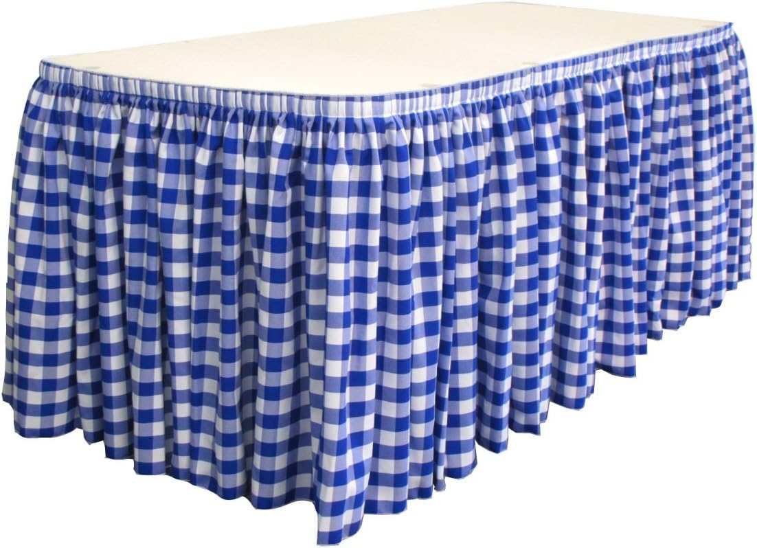 Checkered Table Skirt 14 Linear Feet .Ideal for rectangular table 4 feet. Multiple colors Available. By Runner Linens Factory (Royal Blue & White)