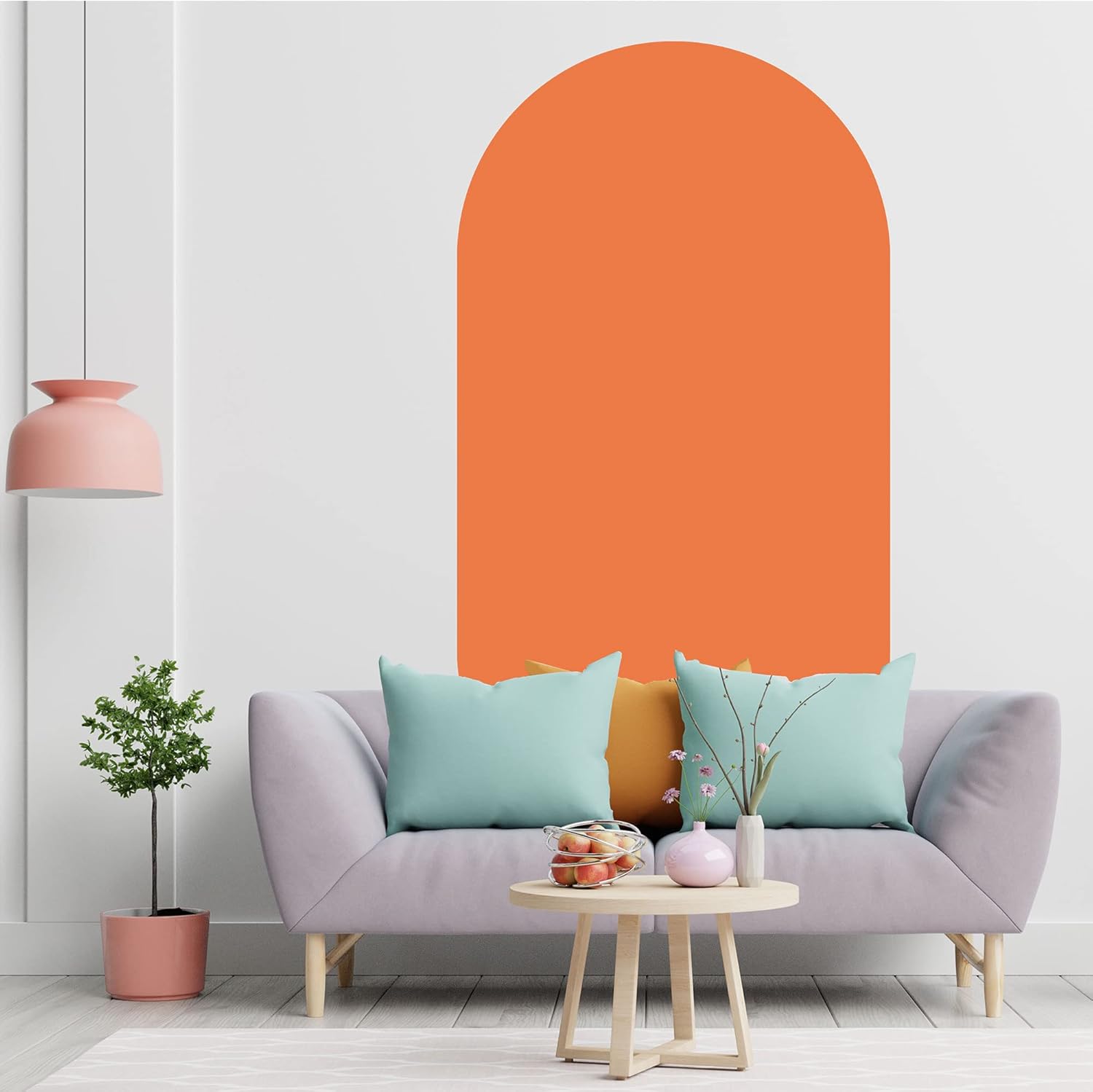 Kesse Arch Wall Decal Sticker - Fabric-Vinyl - Simple Boho Decor for Living Room, Bedroom or Nursery - Bohemian Style Accent - Large (75x35”) Terracotta-Orange