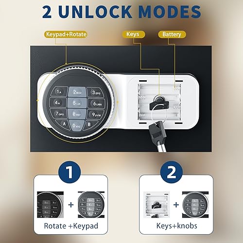 Miniatura 3 de Caja de seguridad de 0.5 pies cúbicos con teclado electrónico, caja de seguridad de acero para el hogar, oficina, objetos de valor, dinero, joyas,