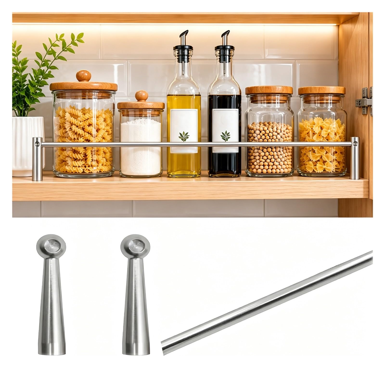 MZZKFC Shelf Rail for Kitchen Cabinet 9-35in，Customizable Dish Shelf Guard Rail Waterproof & Rust-Resistant, Aluminum Alloy Shelfs Retainer Bar for Pantry(Silver B,15in/381mm)