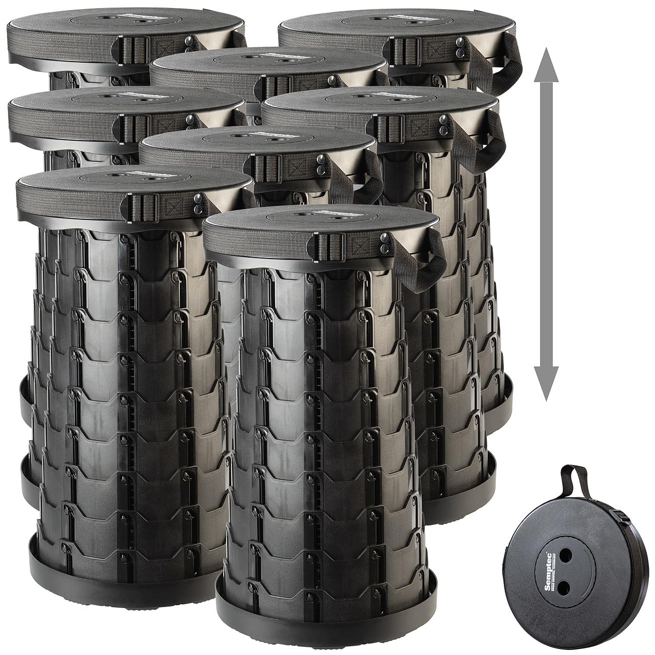 Semptec Urban Survival Technology Falthocker: 8er Tragbarer Teleskop-Hocker, höhenverstellbar, Trageriemen,bis 200kg (Camping-Hocker, Mobiler, Angel)