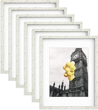 11x14 Picture Frames Distressed White, Rustic Farmhouse Photo Frames Multi Photo Frames Collage for Wall or Tabletop Display with Mat 8x10, Set of 6