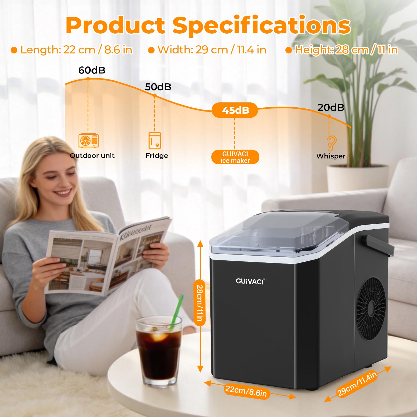 Eiswürfelmaschine mit Selbstreinigung – 9 Würfel in 6 Min, 12 kg/24h, 2 Größen, tragbar mit Griff, für Küche, Büro, Bar & Party