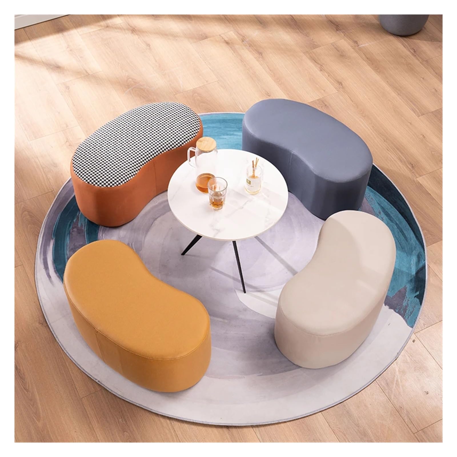 Fußhocker Niedriger Ottomane Wohnzimmerbank Samtboden Sofastuhl INS Eingangsschuhwechselhocker Design Ruhefüße Modulare Möbel(Leathaire Blue)