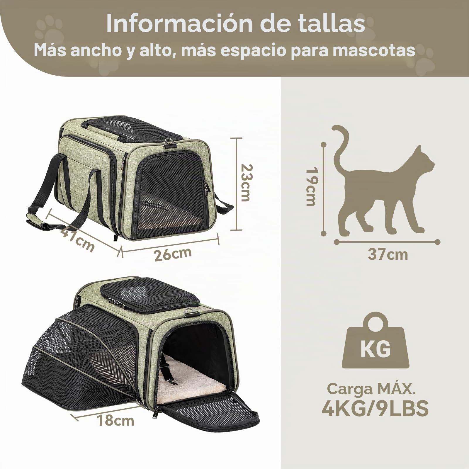 Petsfit - Transportín expandible para mascotas aprobado por aerolíneas, transportador de gatos y perros de lado suave portátil, con alfombrilla de felpa extraíble, cierres de seguridad con candado y