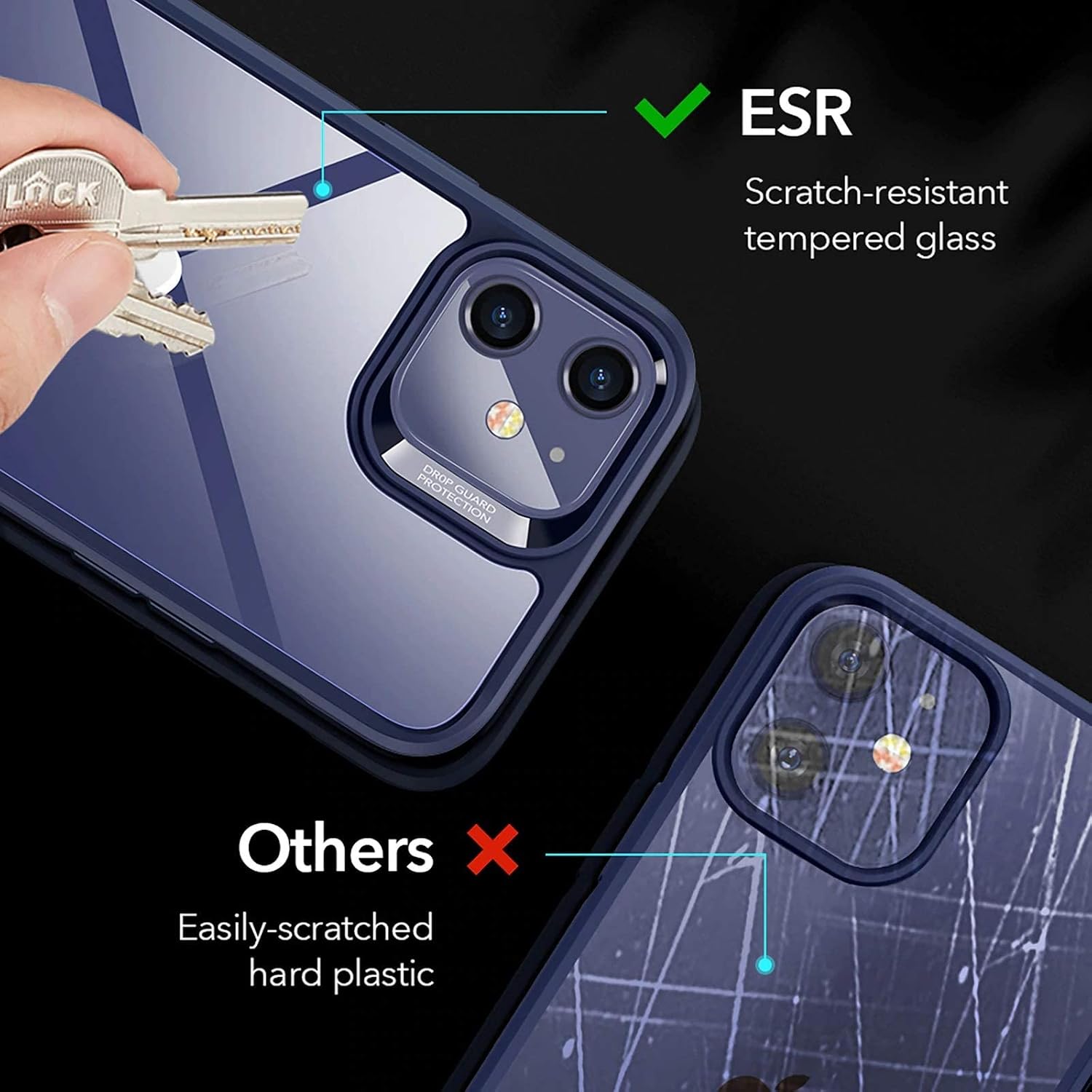 ESR Air Armor Designed for iPhone Pro Max Case [Shock-Absorbing] [Scratch-Resistant] [Military Grade Protection] Hard Polycarbonate + Flexible Polymer Frame for iPhone 2020, 6.7", Transparent Blue