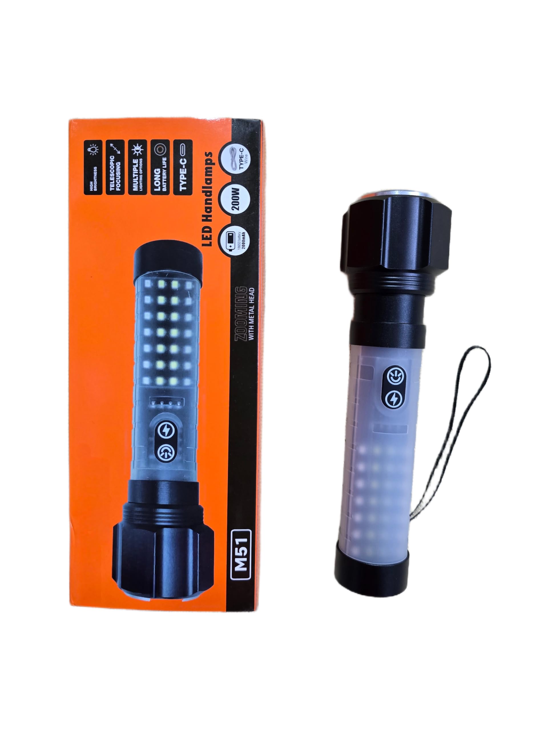 RL-M51 Rechargeable Searchlight Torch 200W, Long Range 700M Coverage, Powerful LED Flashlight with Zoom Focus and 2000mAh Battery-picture-17