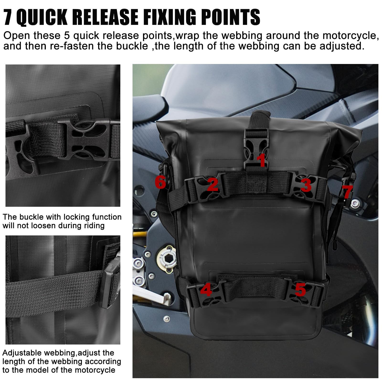 Borsa da viaggio per moto, 100% impermeabile, da 8 litri, con cinghie regolabili, zaino universale per ADV Touring fuoristrada (nero, 1 pezzo)