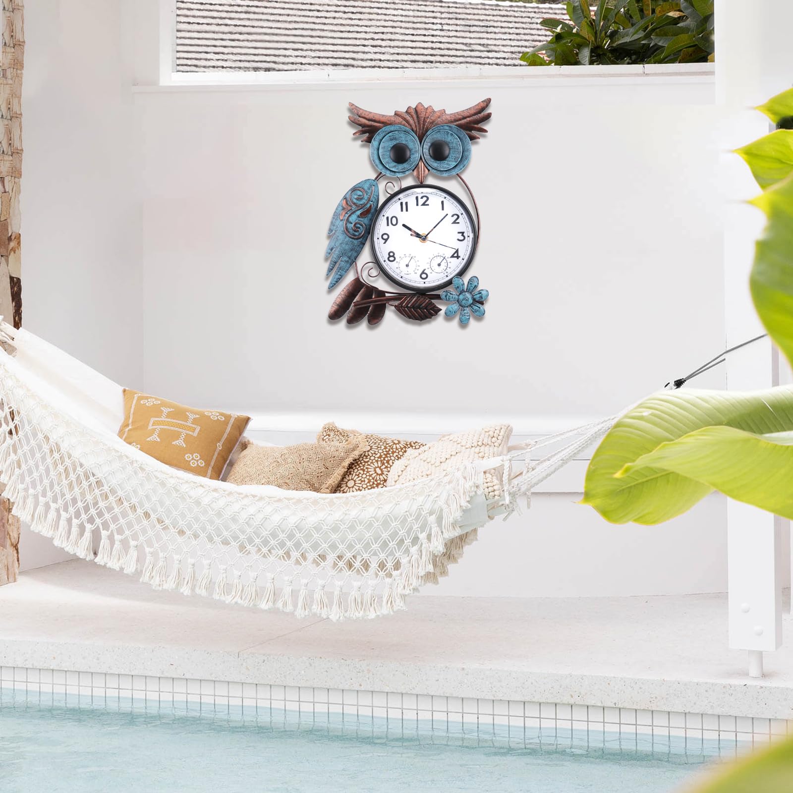 MUMTOP Horloge murale d'extérieur étanche avec thermomètre pour terrasse, piscine, jardin, décoration d'intérieur - 36,5 cm