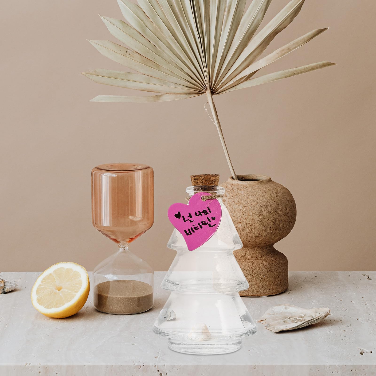 Set 5 Bottiglie di Vetro Tappo di Sughero a Forma di Pino, Barattoli Decorativi Piccoli per Messaggi, Oli Essenziali e Decorazioni da Appendere, Multifunzionali per Casa e Regali