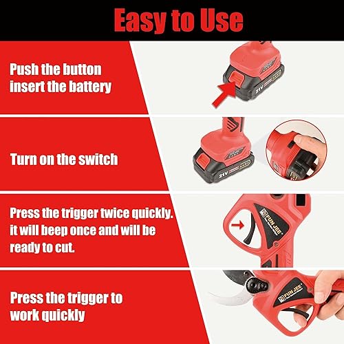 Miniatura 4 de Tijeras de podar eléctricas inalámbricas para jardinería Tijeras de rama profesional de 21 V con batería de litio de 2 Ah - Cortador de árboles