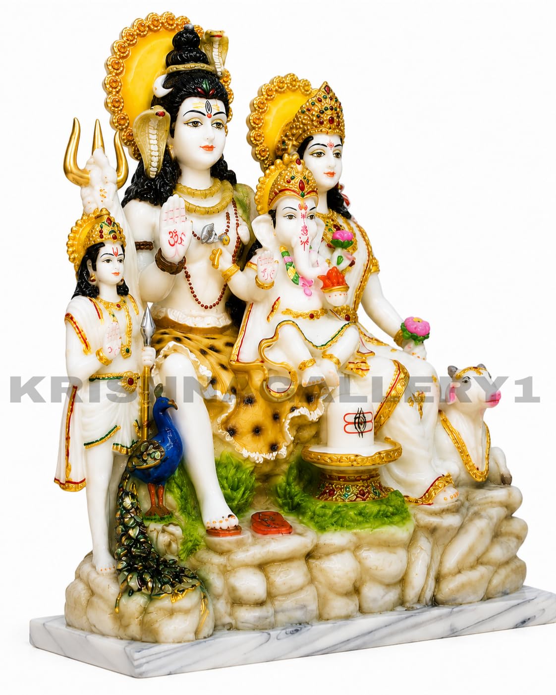 KRISHNAGALLERY 1 statua in marmo di Shiv Parivar Family Murti Idol Shiv Parvati Ganesh Ji Murti statua idolo per la casa Pooja camera regalo decorazione ufficio 45 cm (oro bianco)