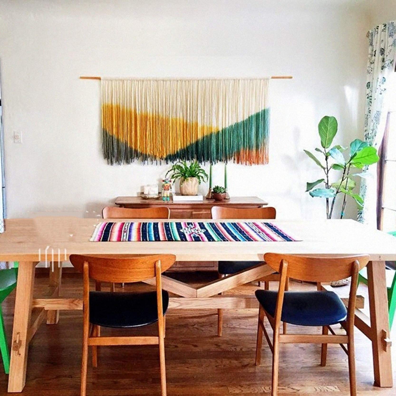 ZNKZJ Handgemachte Makramee Wandbehang Boho Dekor,Große gefärbte Makramee Wandteppich Wanddekoration,Baumwollseil gewebte Färbung Wandteppiche Kunst Wandbehänge Wohnaccessoires,Yellow_Dark Green-M