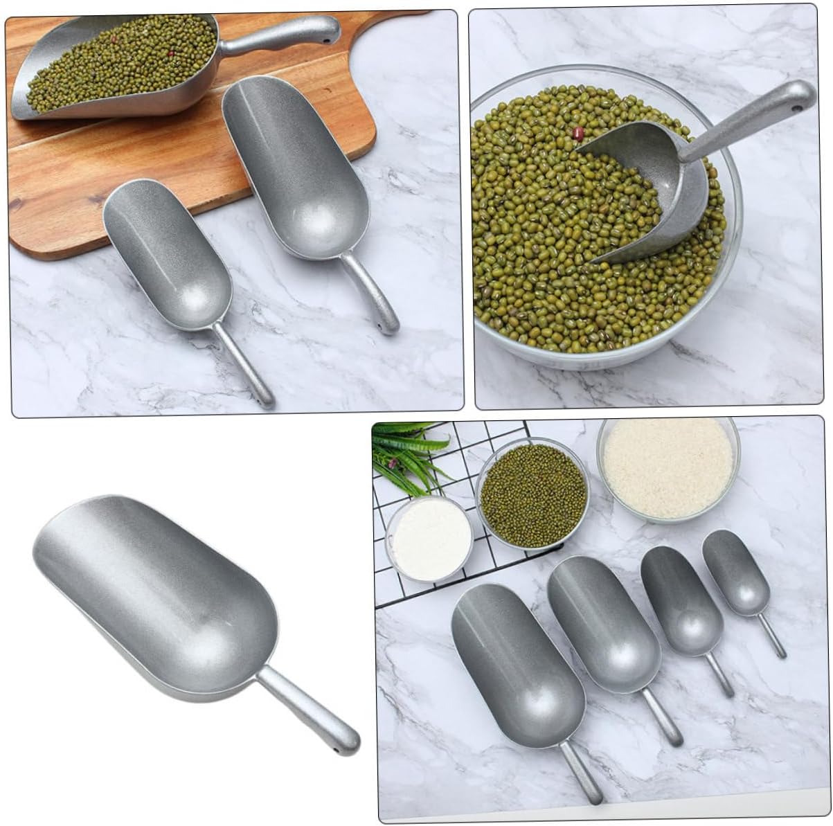 Cabilock 2pcs Zinc Alloy Multipurpose Food Shovel Kitchen Tool for Ice Rice Flour Dried Fruits One Design Comfortable to Clean Silver Finish