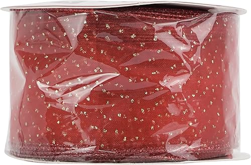 Miniatura 9 de MEEDEE Cinta dorada champán con alambre de 2.5 pulgadas, rayas horizontales con purpurina de lunares, cinta de Navidad de organza transparente con