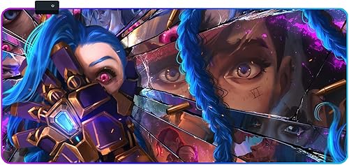 MYGGA League of Legends - Alfombrilla de mouse RGB para juegos, LOL KDA extra grande, base de goma antideslizante, 14 modos de luces