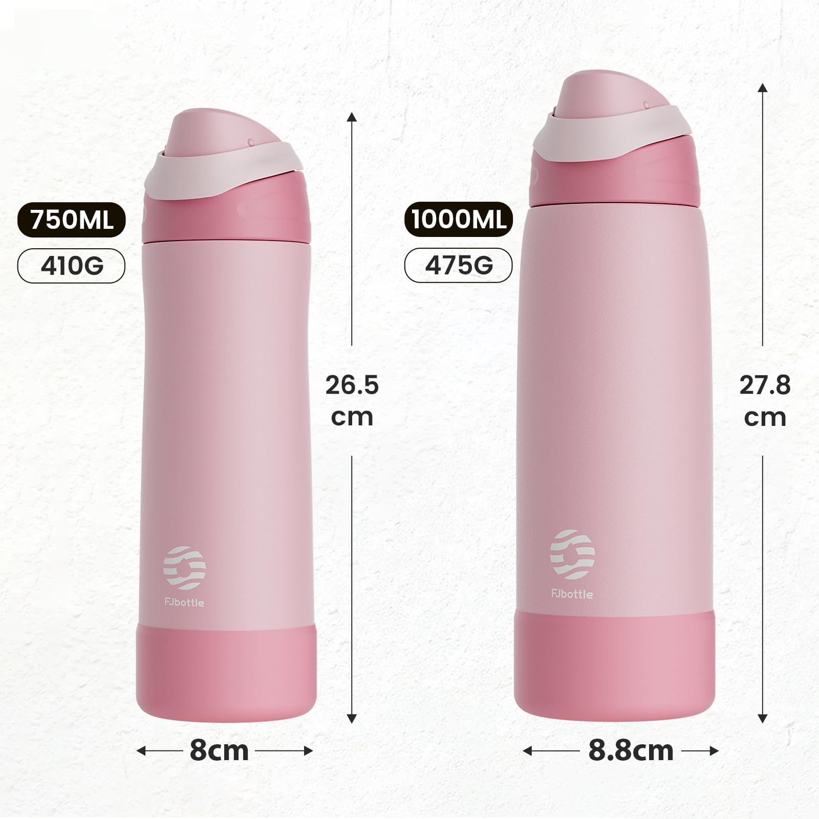 Fjbottle Botella Acero Inoxidable Térmica 1L/750ml – Botella Deportiva 24H Frío 12H Calor, Sin BPA, Apertura con Botón, Hermética, Apta Lavavajillas — view 2