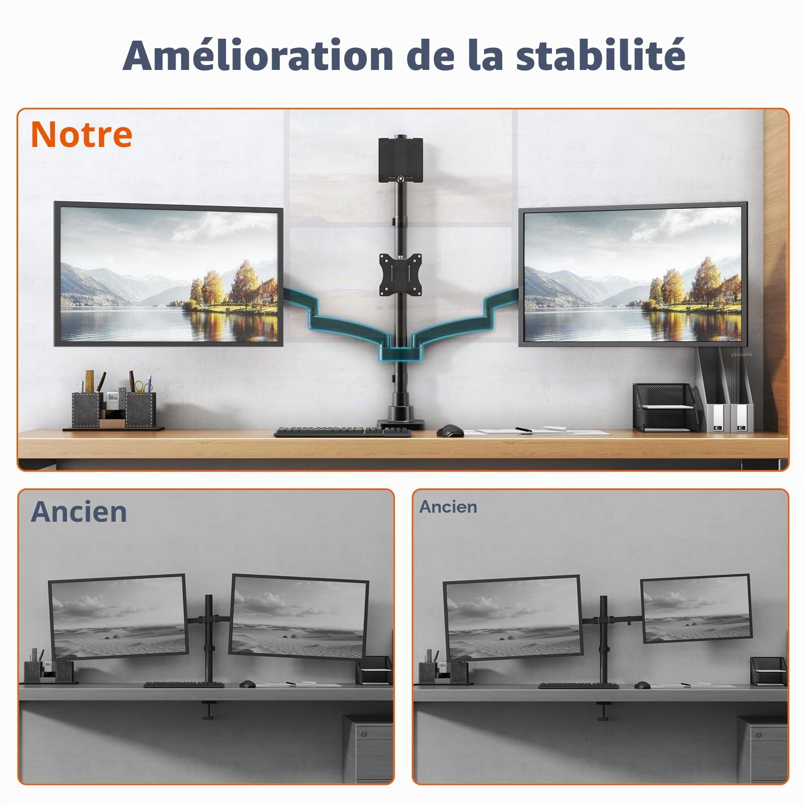 PUTORSEN Support pour Quatre écrans, Max 49'' en Haut et 3 x 27'' en Bas
