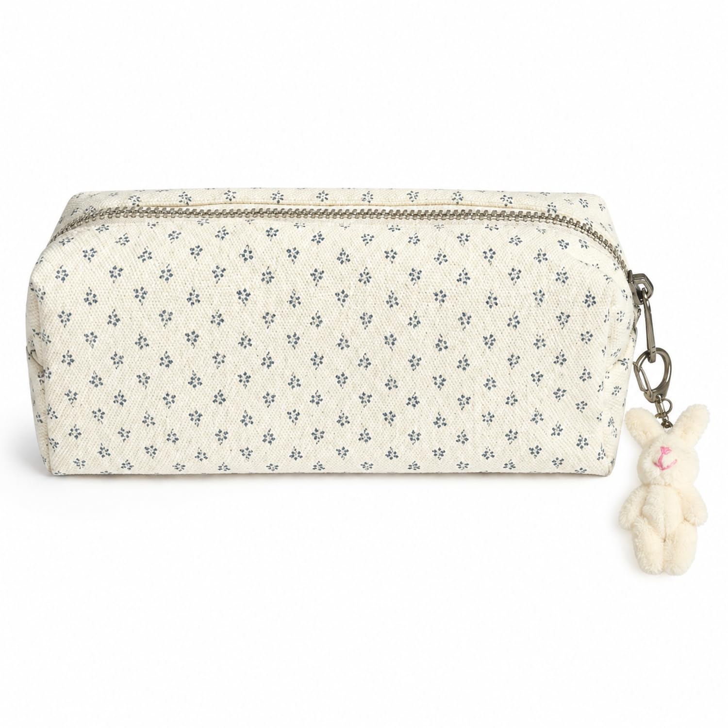 Xenovate Foral Pencil Case for Girls Boys, Cute Pencil Case with Bunny Keychain, Practical Pouches for Makeup, Electronic Product, Travel Toiletry or Tool