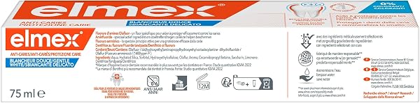 Elmex - dentifrice Elmex Anti-Caries Blancheur Douce 0 % Colorants - Caries - dents Sensibles, Gencives Douloureuses, Protection de l'Email - 75 ml, 75.0 gramme, 75.0 milliliters - 4