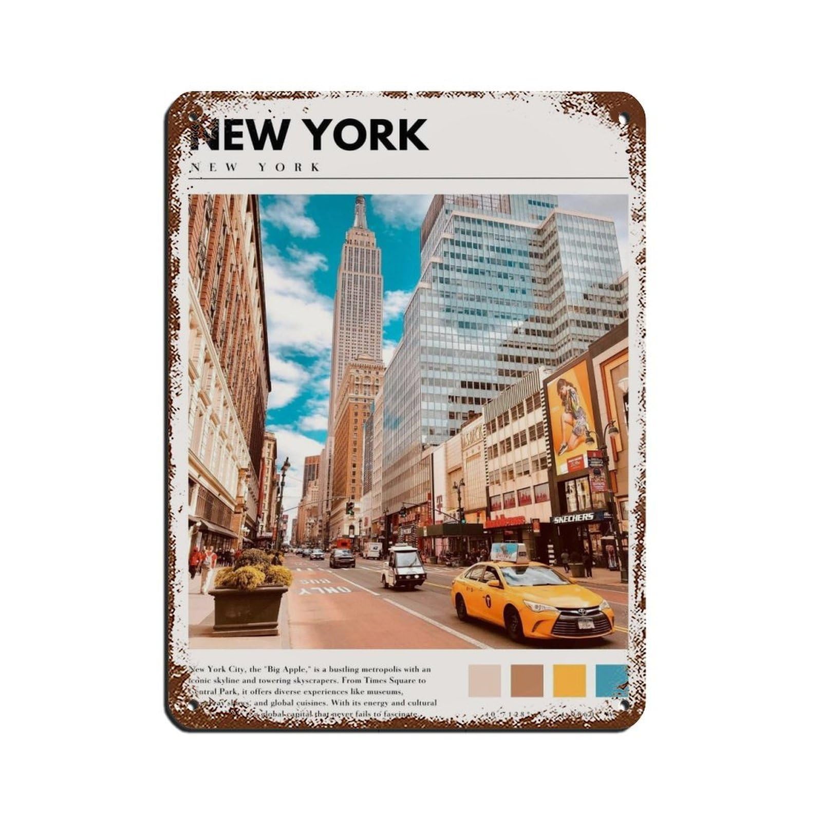 NYC Art New York City Manhattan Art Retro Poster Metal Tin Sign Chic Art Retro Iron Painting Bar People Cave Cafe Family Garage Poster Wall Decoration 12x16inch(30x40cm)