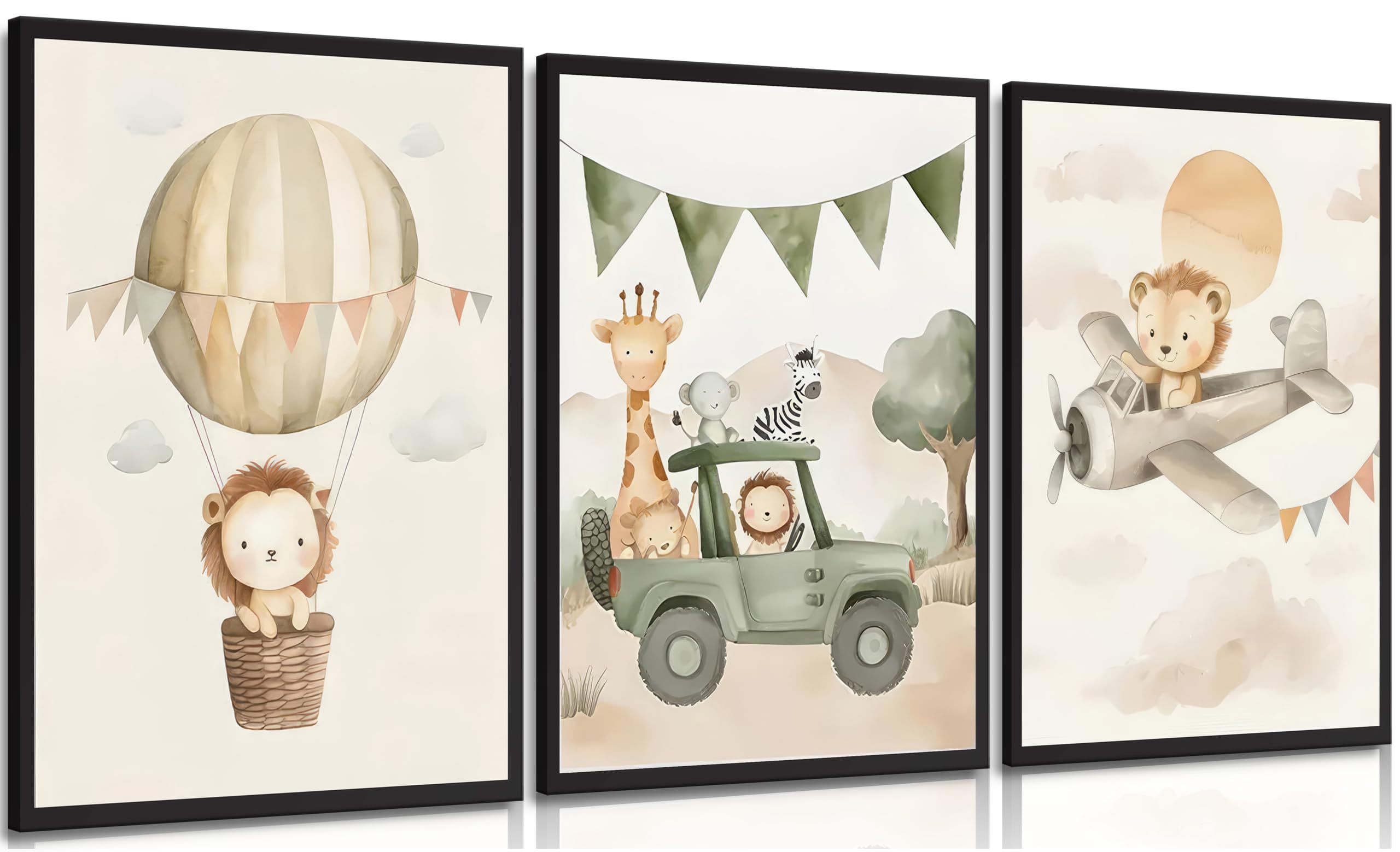 Lot de 3 toiles murales sans cadre pour chambre d'enfant, salon, chambre à coucher, décoration murale à thème aventure sauvage, 40,6 x 61 cm