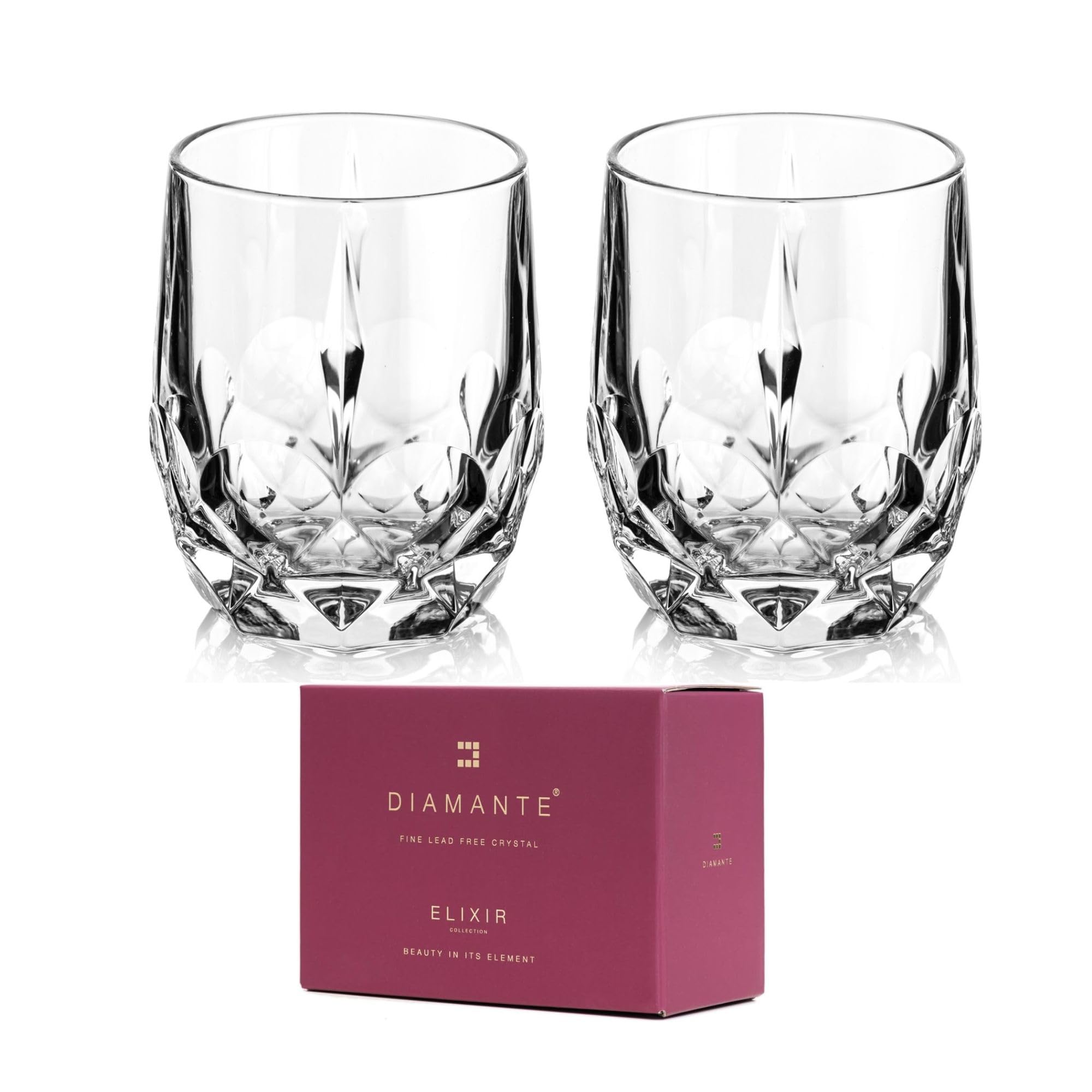 Verres courts en cristal DIAMANTE Zenith de qualité supérieure | Lot de 2