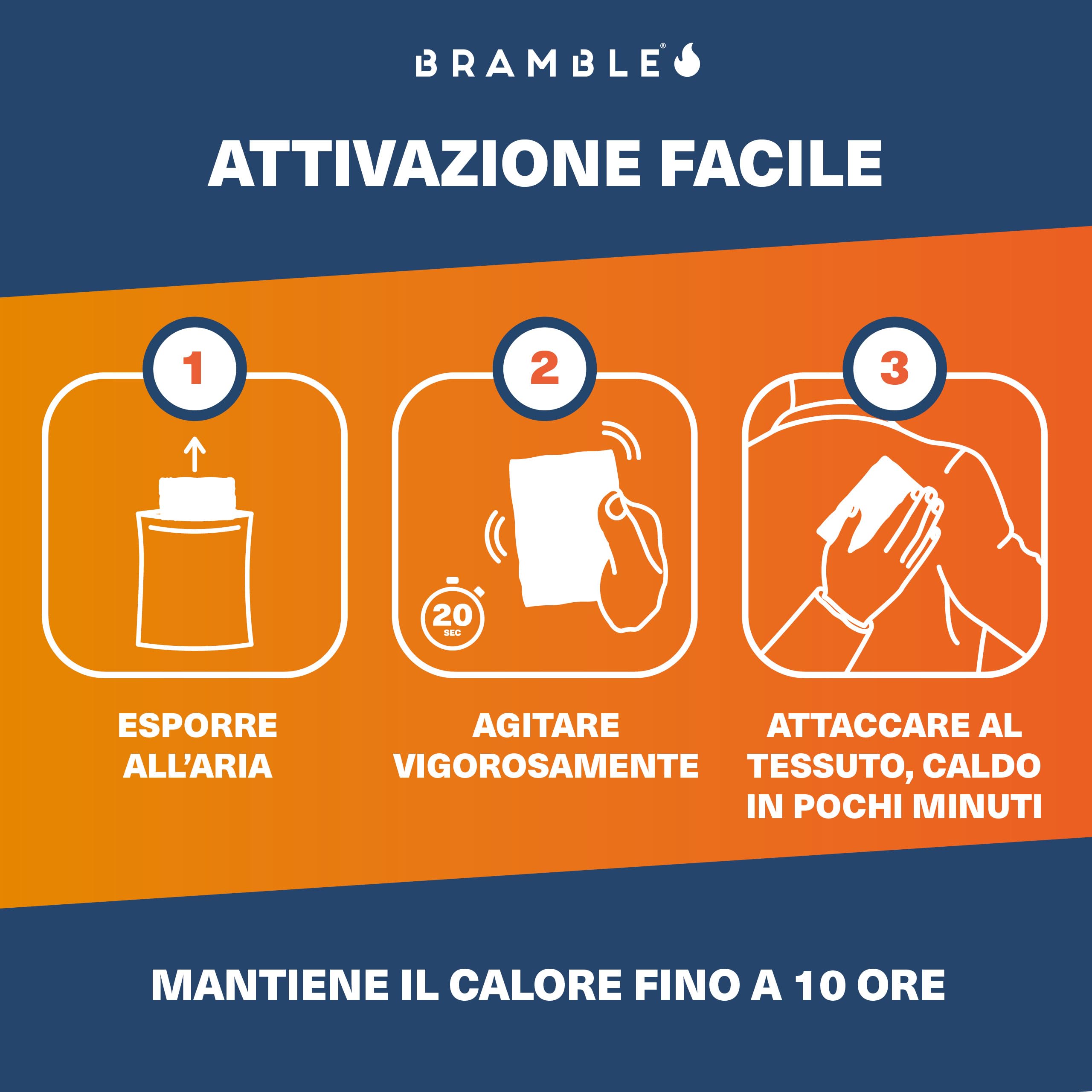 Bramble - Scaldamuscoli adesivi (confezione da 40) - Cerotti adesivi ultrasottili per un calore mirato - Attivati ​​dall'aria e inodori - Fino a 10 ore di calore