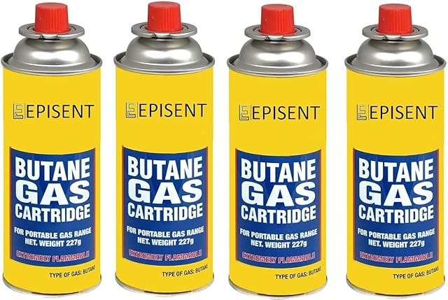 EPISENT | Butane Gas | Pack of 4 | Butane Gas Cartridge or Gas Canisters or Gas Cylinder| For Camping Stove, Barbecue or BBQ, Weed Burner, Kitchen Blow Torche
