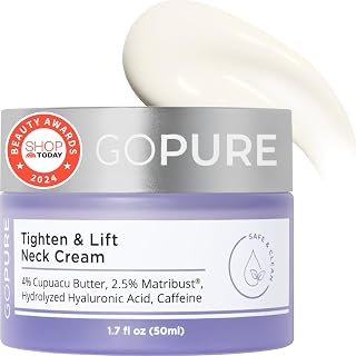 goPure Neck & Chest Firming Cream: Tightens, Lifts Crepey Skin & Wrinkles for Visible Youthful Glow, 1.7oz