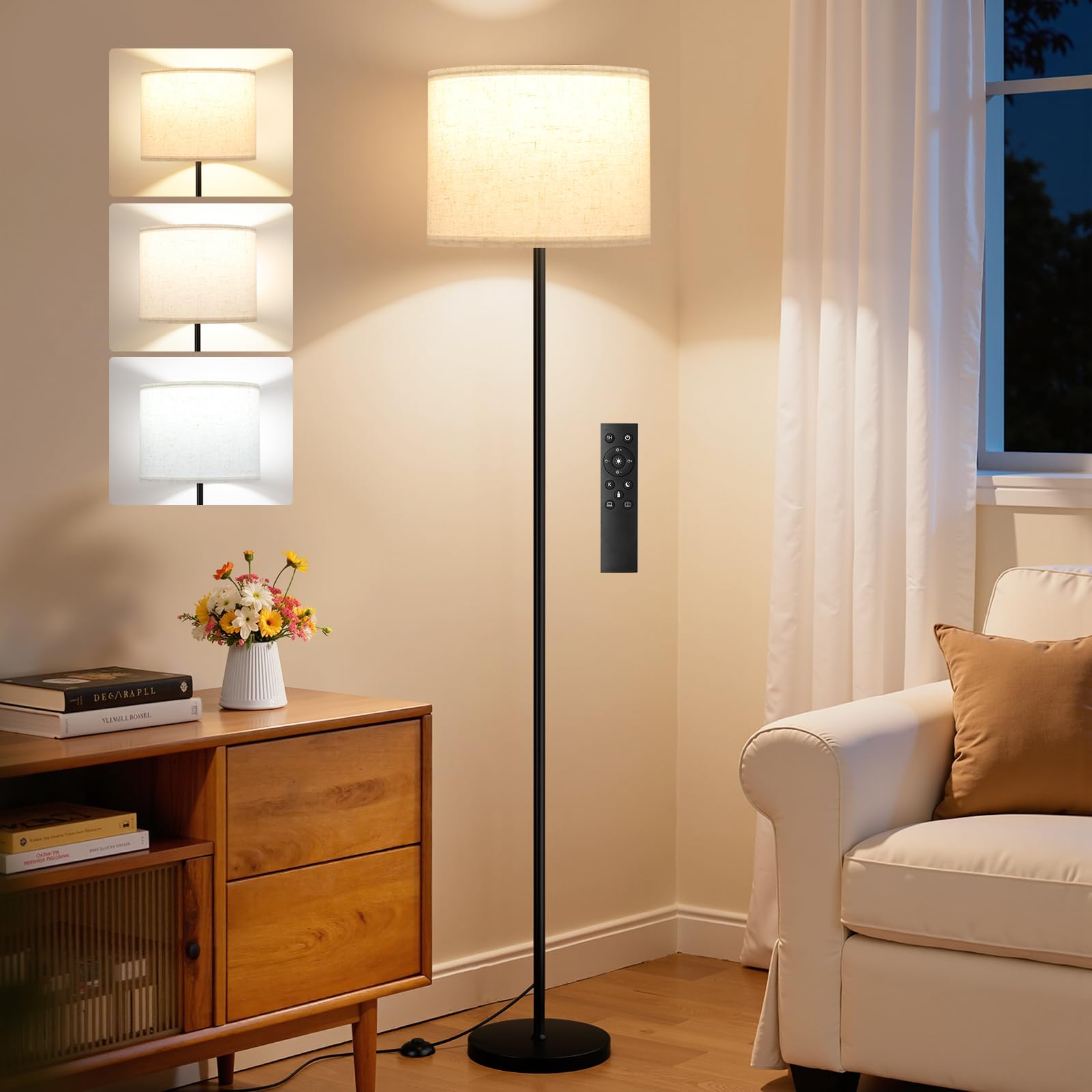 PreeOtti Floor Lamp, 60" Modern Lamps for Living Room with Remote Control, Stepless Dimmable Colors Temperature & Brightness, Standing Lamp for Living Room Bedroom Office (Bulb Included)