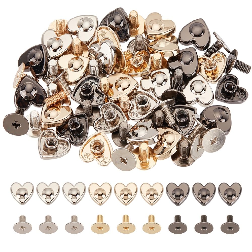 GORGECRAFT 30PCS 3 Colors Screwback Stud Heart Rivets Handbag Button Leathercraft Handmade Flat Bags Stud Shown Heart Garments Clothing Crafts Shaped Foot Nailhead Screwback Rivet Metal Decration