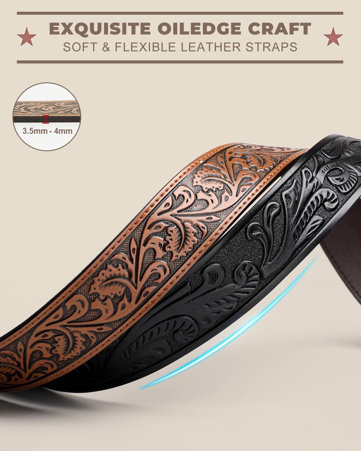 BELTROAD Western Leather Belt Strap for Men Women Cowboy Cowgirl Leather Mens Belts for Jeans Birthday Christmas Belt Gifts - Image 4