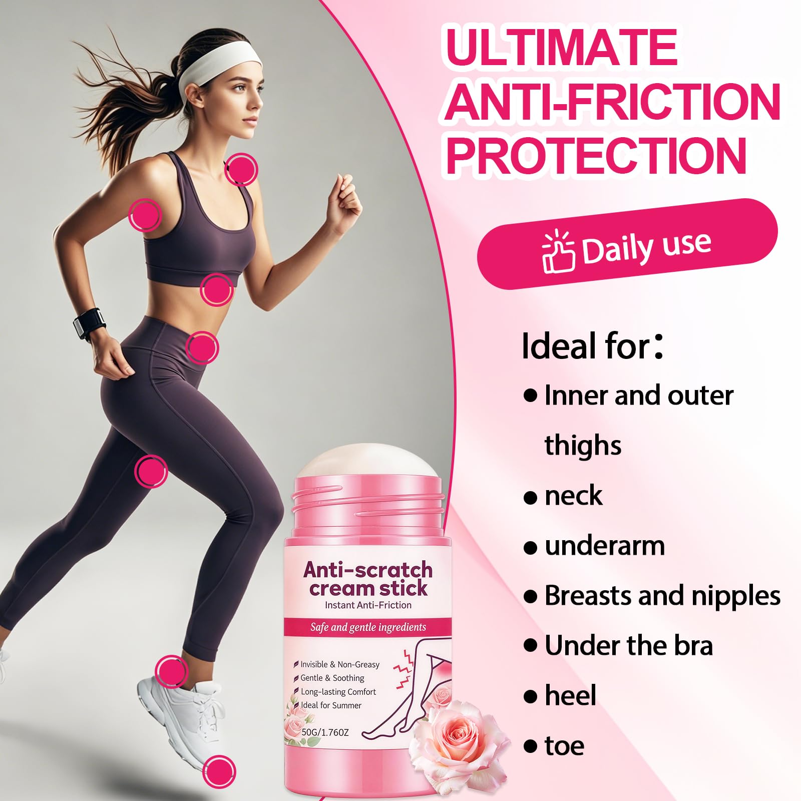 50g Stick Anti Frottement Cuisse, Anti Friction Stick, Crème Anti-friction pour Cuisses, ProtèGe Contre Le Frottement Des Cuisses, ImperméAble, Pour Les Sportifs Et Les Coureurs