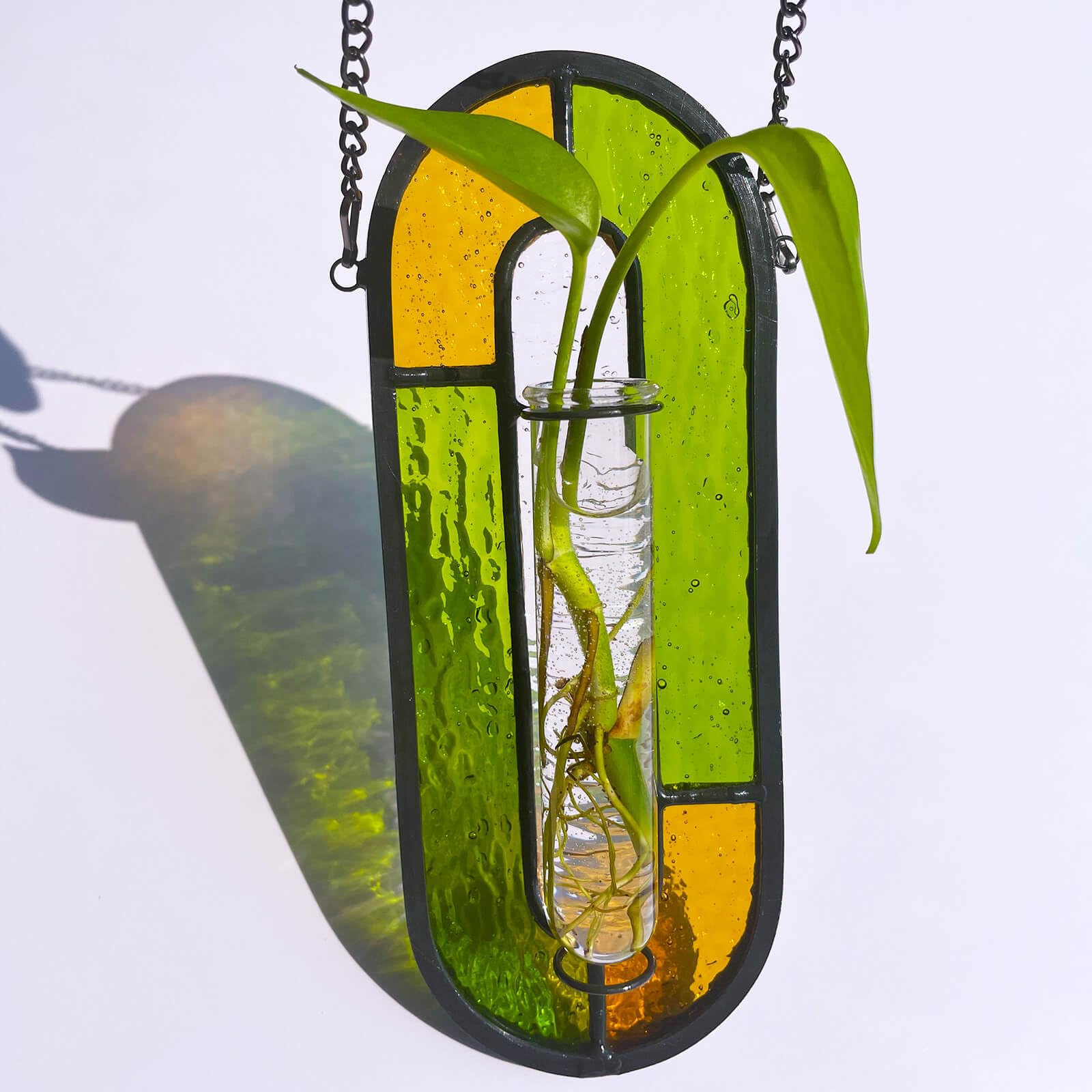 LITMIND Stained Glass Plant Propagation Station, Hanging Hydroponic Planter Terrarium with 2 Glass Tubes - Perfect for Home & Garden Décor