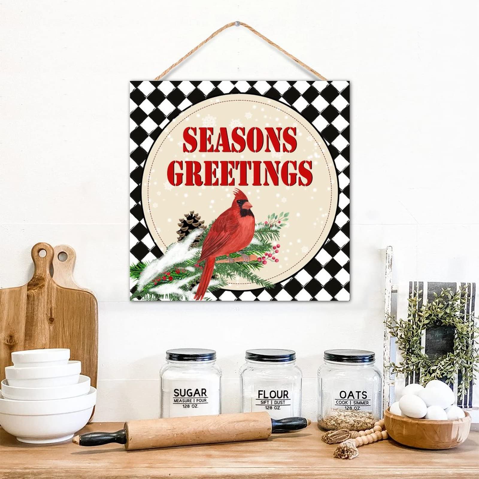 Panneau rétro en bois Seasons Greetings pour embellir la cabine