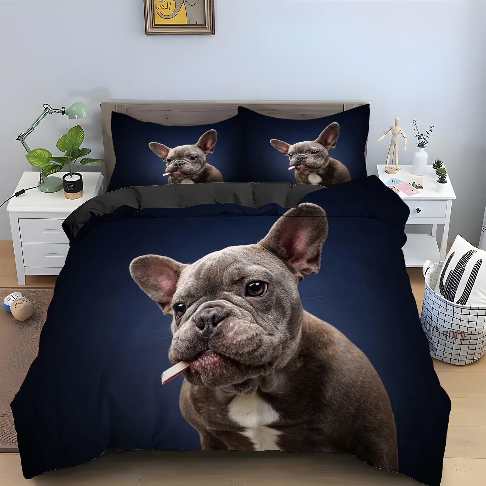 Housse de couette 200x200 bouledogue anti-plis pour un lit toujours impeccable