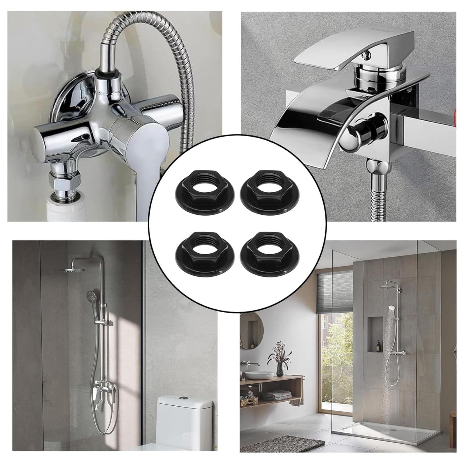 4 pezzi Sink Tap Back Nut 1/2" BSP Plastic Black Nuts Accessories for Bathroom Basin Taps Mixers Round Faced Flanged Back Nuts Home Tools lavello rubinetto posteriore pollici BSP plastica 1/2"