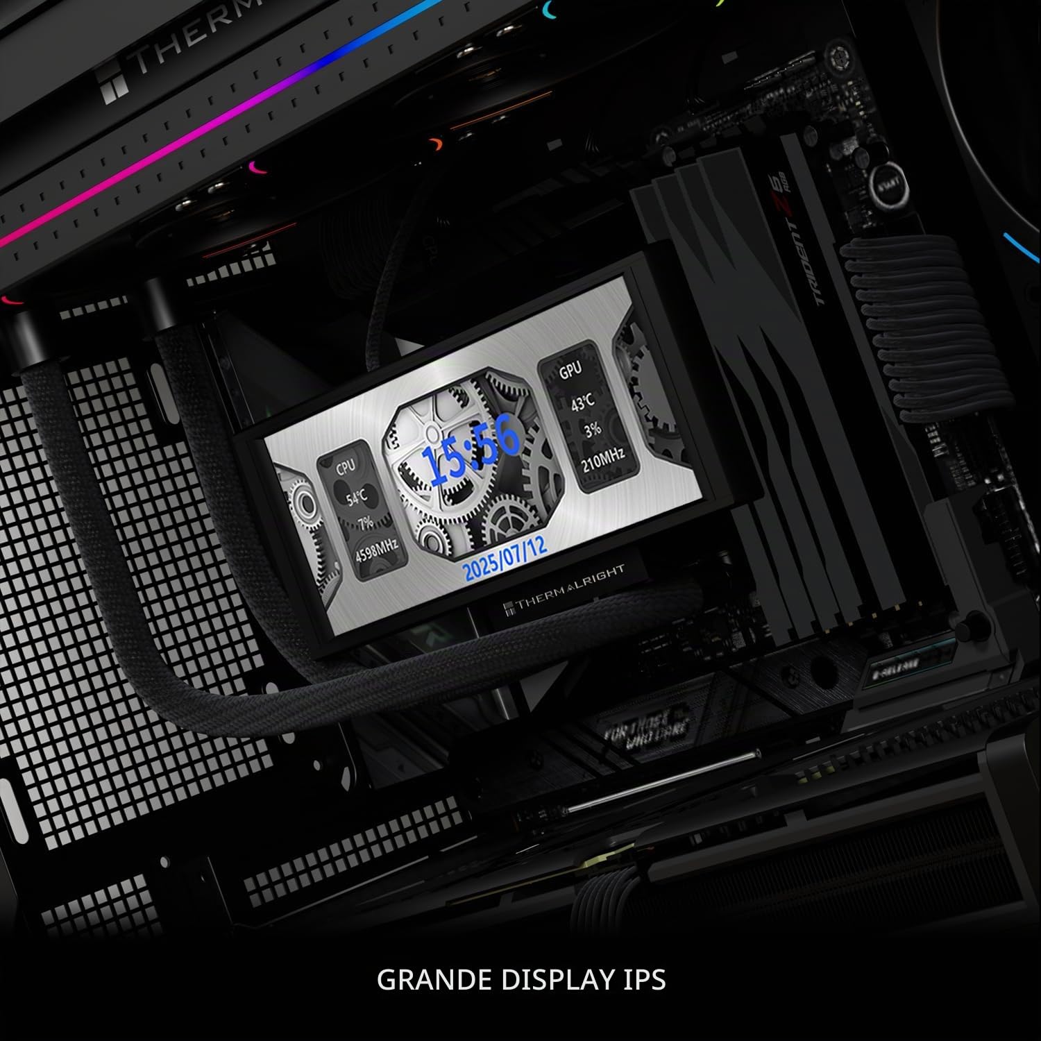 Thermalright TR Trofeo Vision 360 ARGB Black CPU Liqud Cooler, schermo LCD IPS magnetico da 6,86 pollici, risoluzione 2400 x 1080, raffreddamento a liquido CPU per AM4/AM5, Intel LGA1700/1851