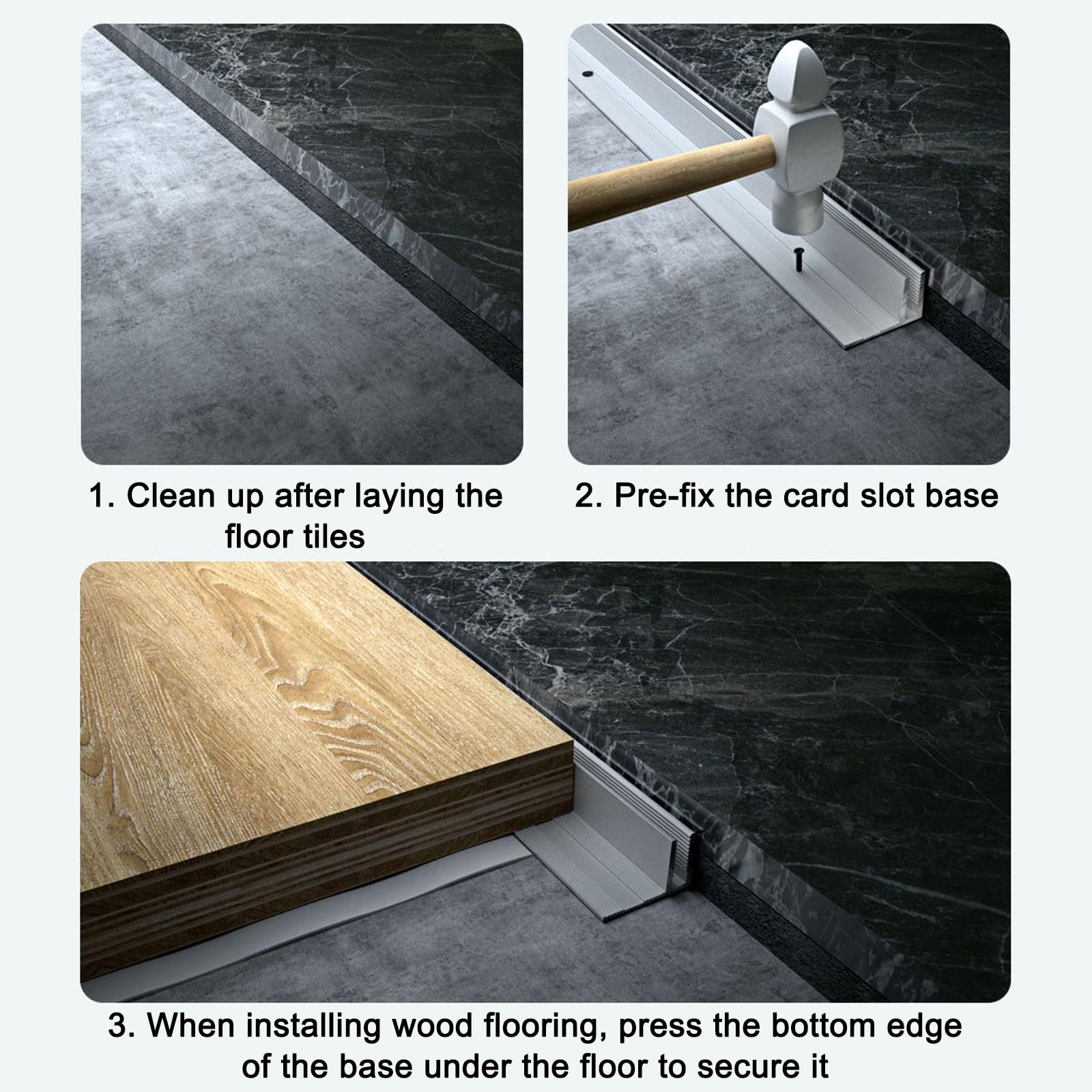 Striscia Transizione Pavimento L In Alluminio Con Base Binario Scatto – Connettore Soglia 135cm Per Pavimenti Legno/piastrelle 8–18.0mm(Nero,20.0mm)
