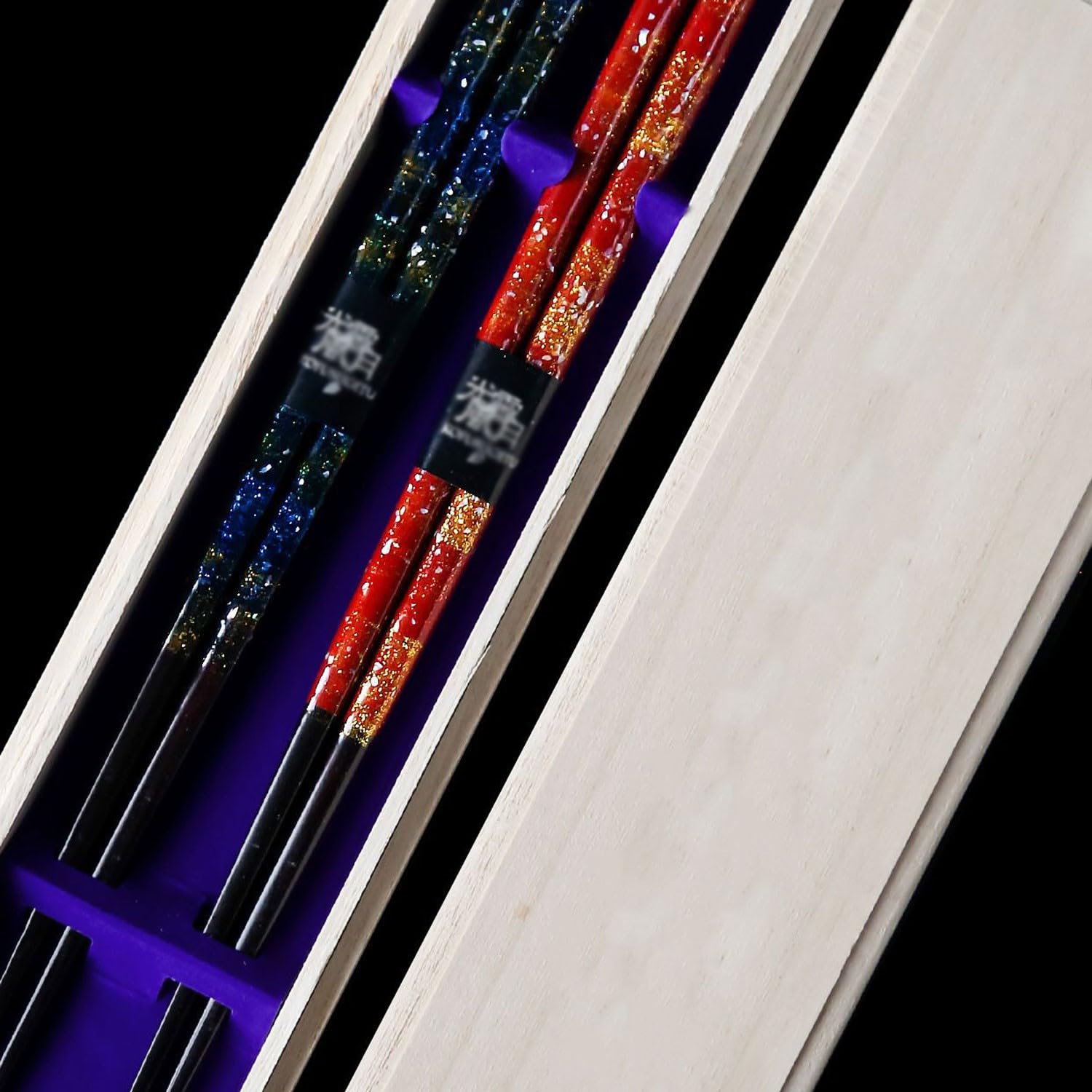 Baguettes pour débutants, Baguettes en métal, Baguettes japonaises Faites à la Main, Motif Ciel étoilé, Ensemble de Baguettes pour la Maison