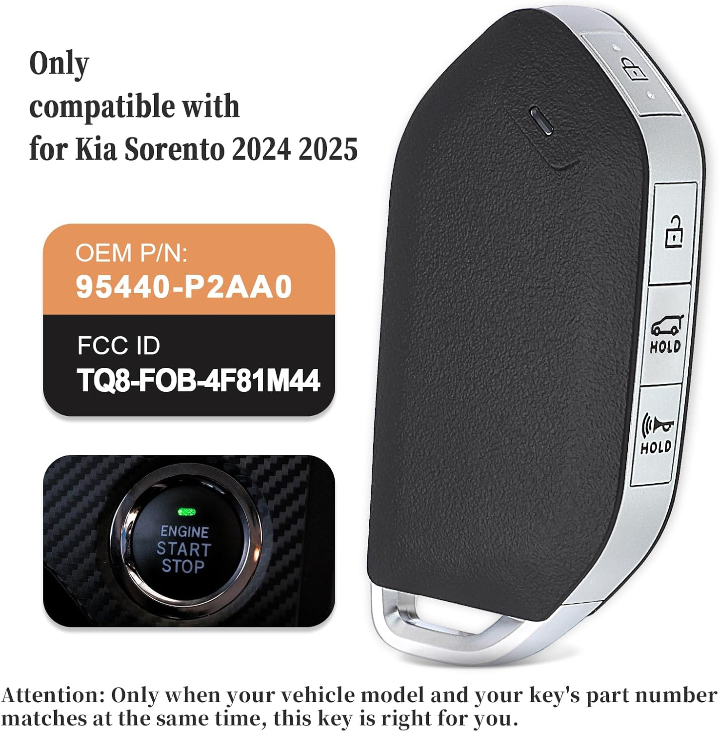 Keyless Entry Smart Key Fob Replacement for Kia Sorento 2024 2025 FCC ID: TQ8-FOB-4F81M44, P/N: 95440-P2AA0 Remote Control Car Key 5 Buttons 433MHz 4A Chip