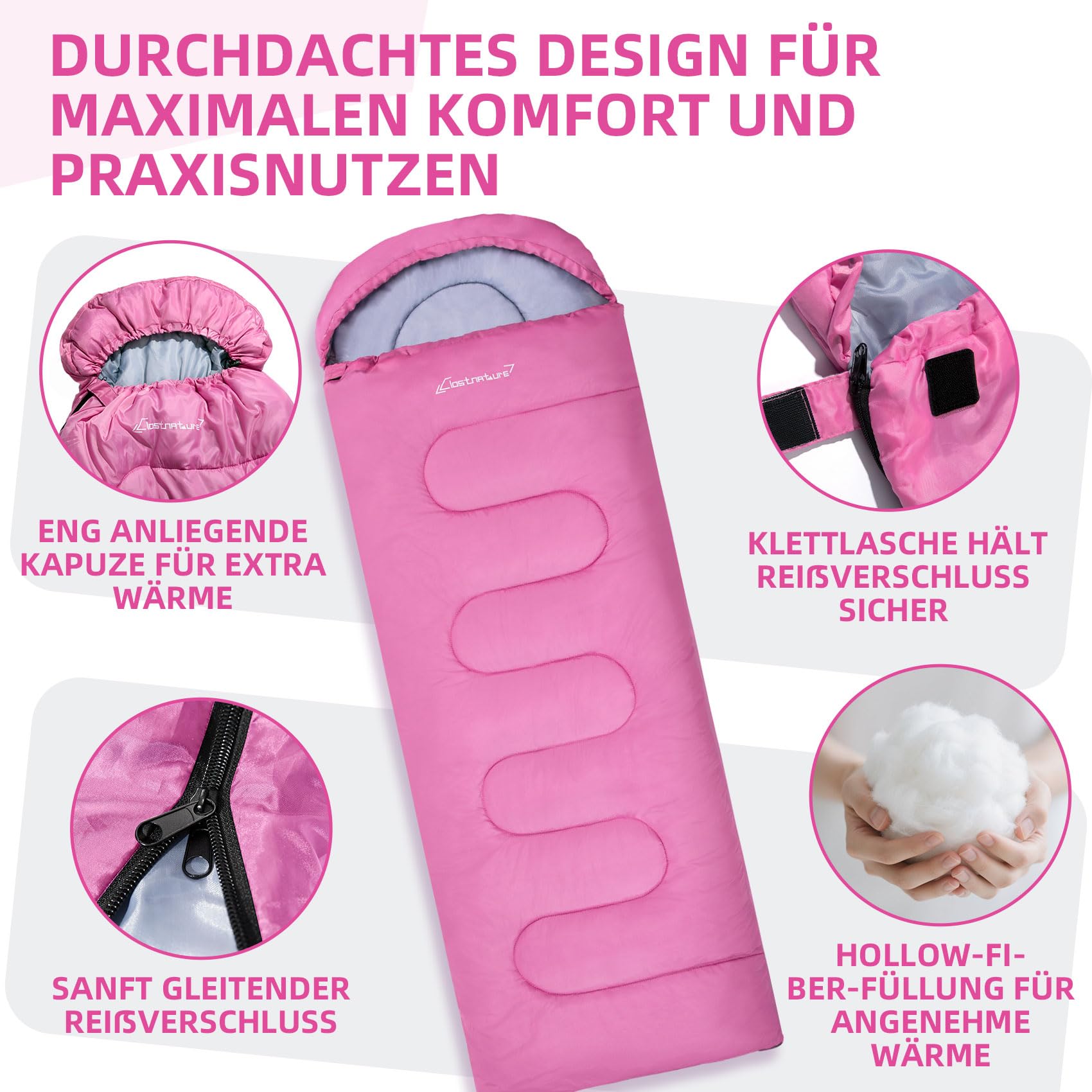 Clostnature Schlafsack Camping - Leichter Schlafsack für Erwachsene mit Kleines Packmaß, Kompakter Outdoor Schlafsäcke mit Kapuze, Deckenschlafsack für Bikepacking, Wandern, 3 Jahreszeiten