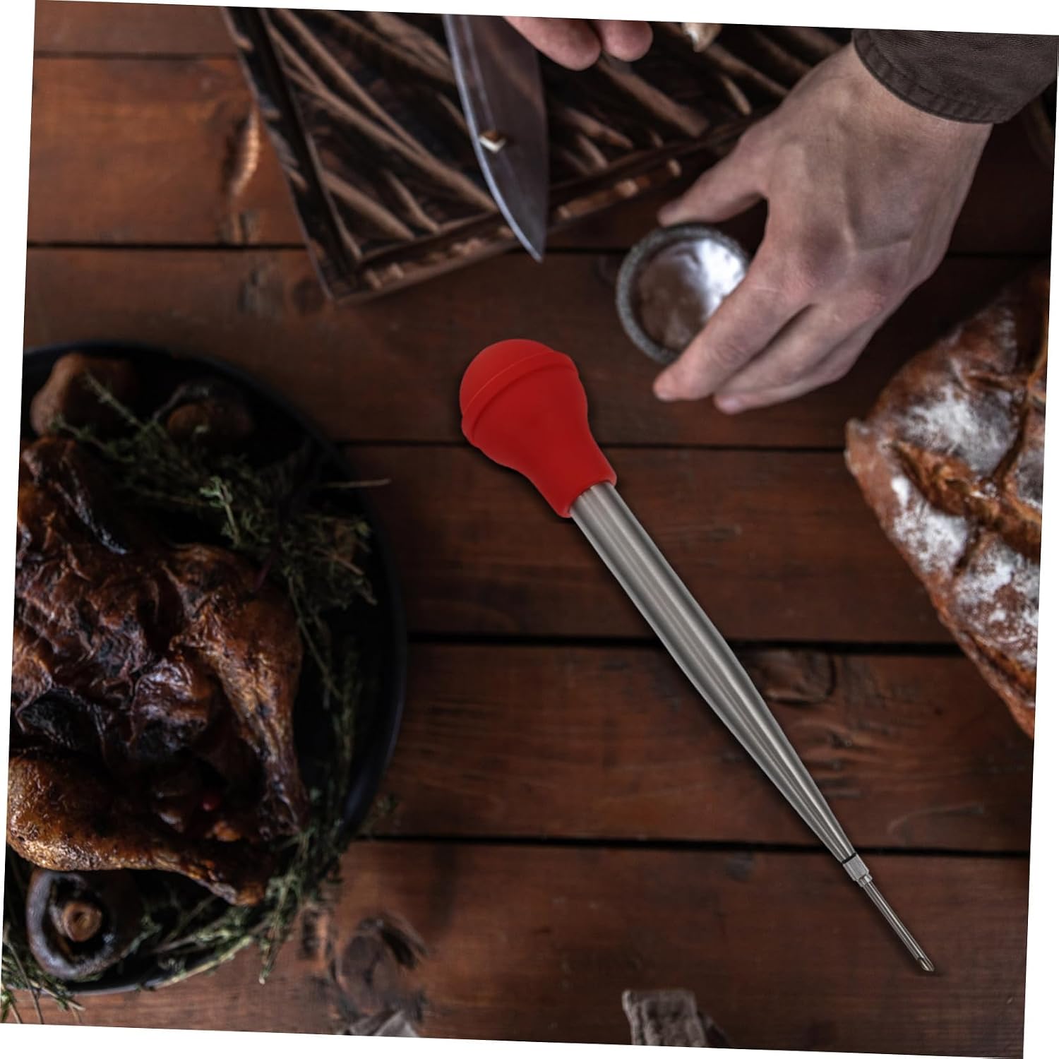1 Set Stainless Steel Turkey Baster with Silicone Pump Head Seasoning Injector for Bbq Meat Chicken and Steak and Spice Injecting Tool
