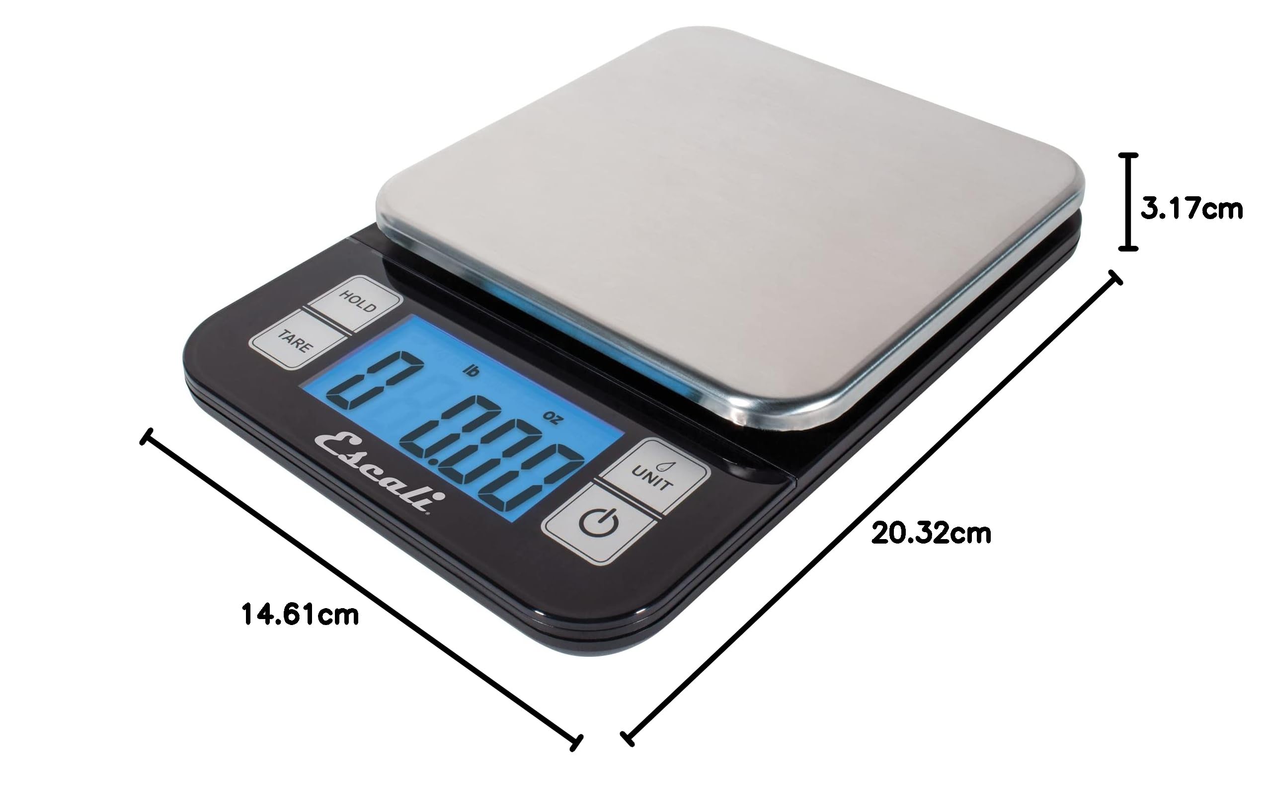 Escali SQ157B Báscula de Cocina Nutro, Báscula Digital para Cocinar, Accesorio de Menaje de Cocina, Negocios y Ocio, 6.8 kg, Negro, 20.3 x 14.6 x 3.2 cm