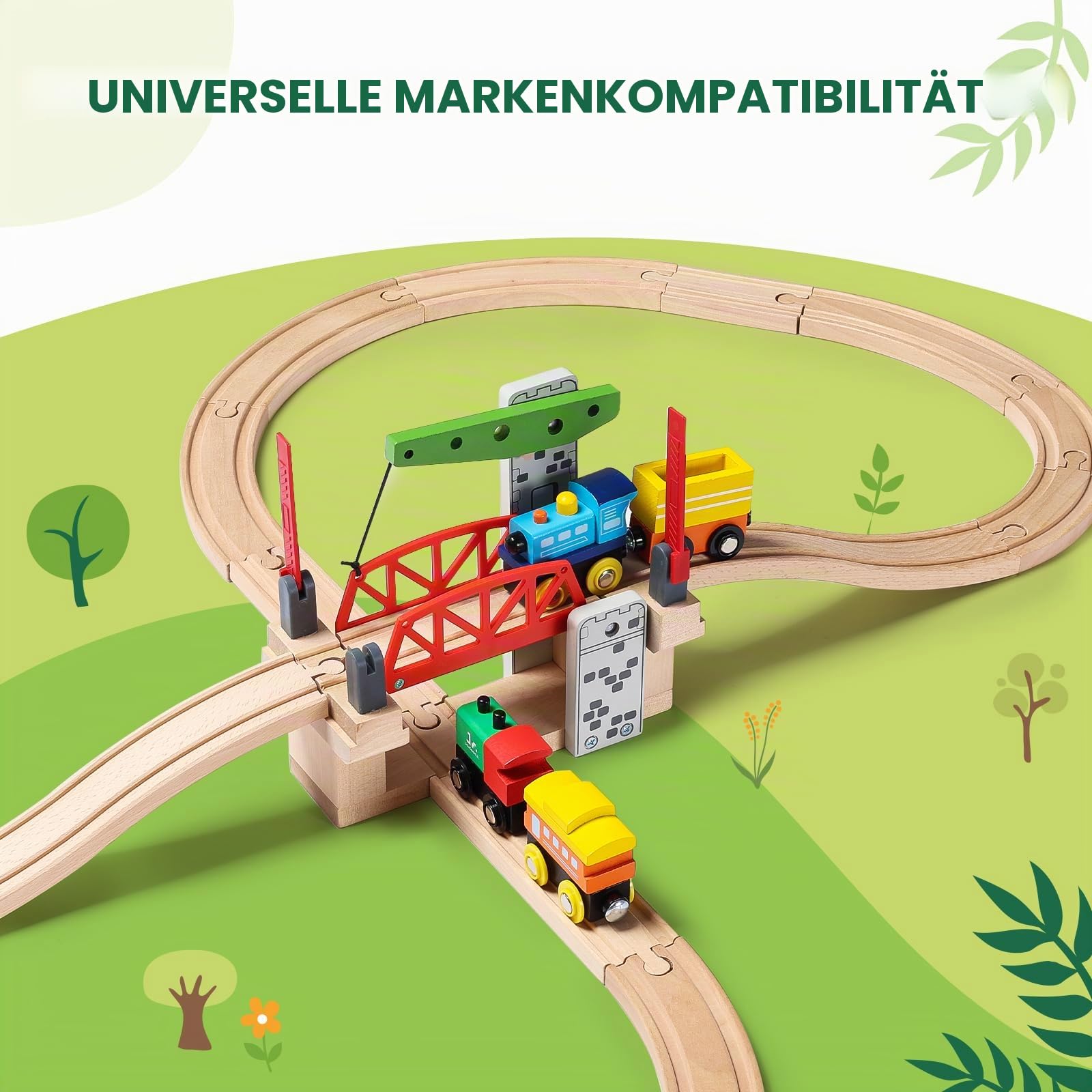 SainSmart Jr. Bewegliche Hebebrücke mit Gleis – Eisenbahnzubehör Holzeisenbahn, kompatibel mit Brio, Thomas, Chuggington & Melissa & Doug, für Kinder ab 3 Jahren