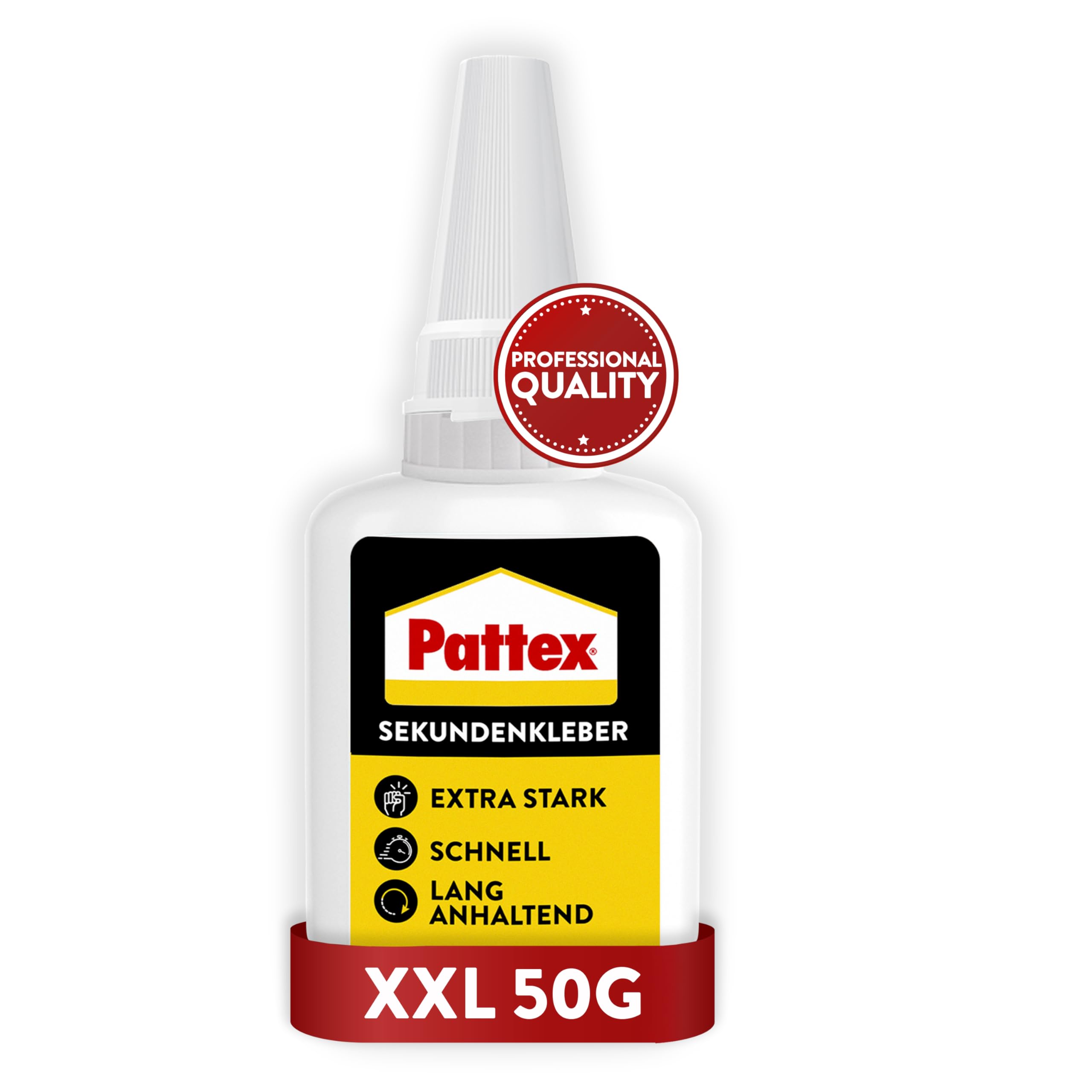 Pattex Universal Sekundenkleber 50g, hochwertiger Alleskleber für Kunststoff, Metall, Keramik und Holz, schnell trocknender, wasserfester Kleber für präzise Ergebnisse
