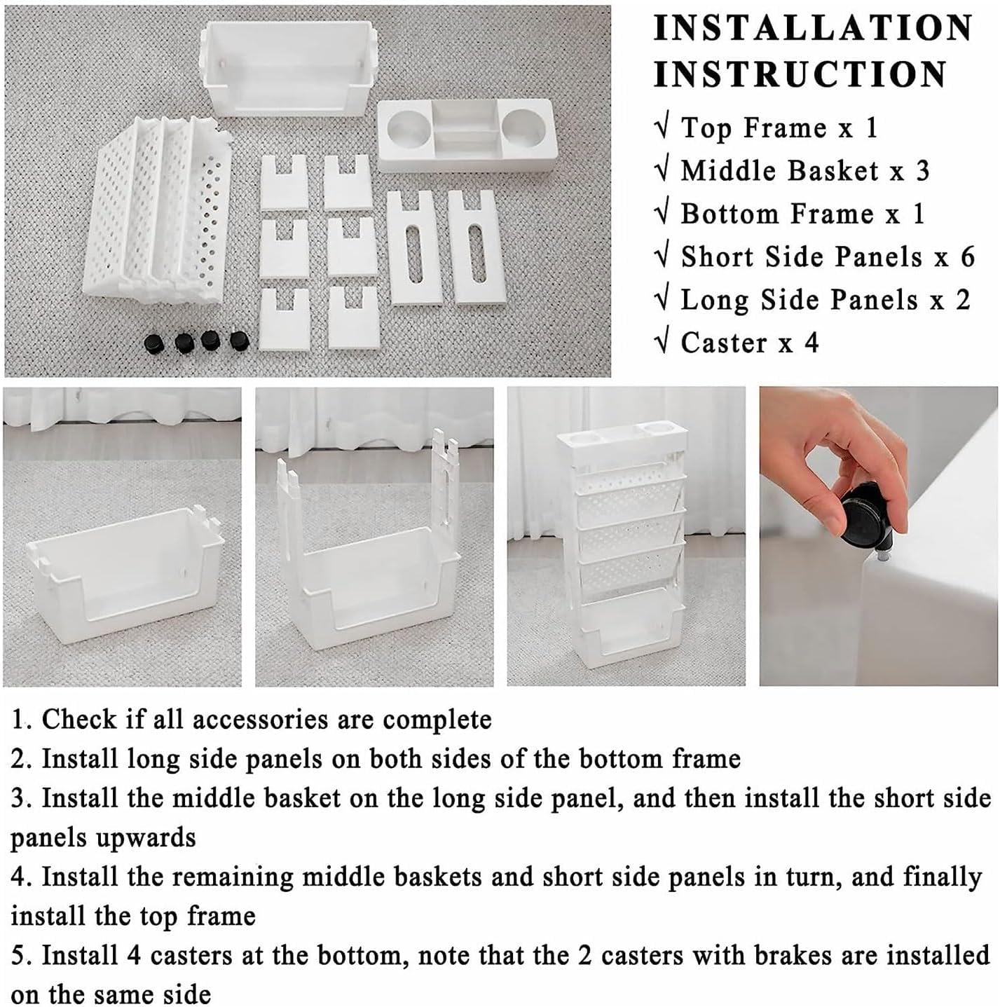 Carrito de Archivos con Ruedas de 5 Niveles y revistero, estantería móvil Blanca, Carrito Multiusos con Ruedas y estanterías.