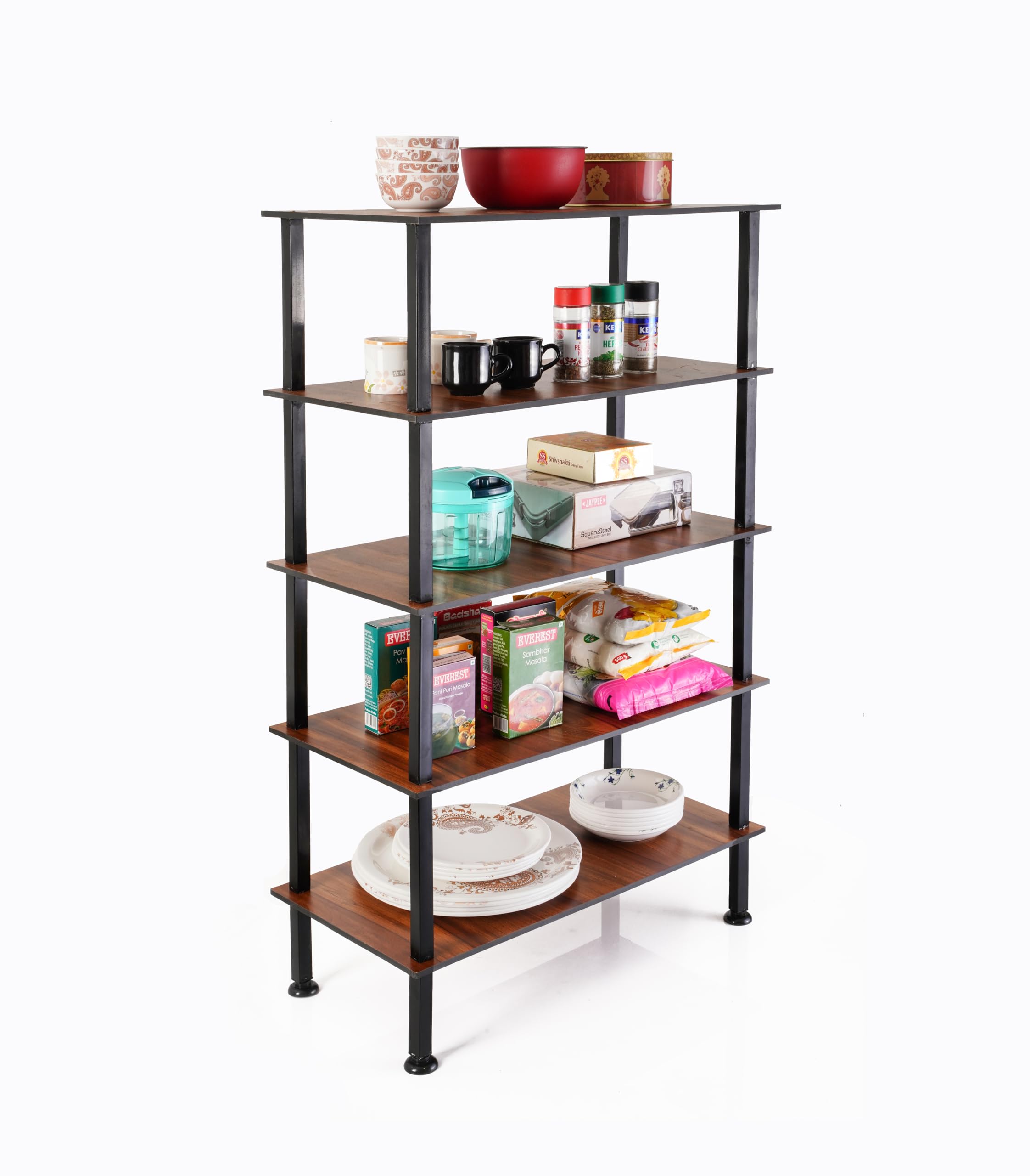 Multi-Purpose Heavy-Duty Kitchen Rack Made of Metal and Wood for Versatile Storage (5 Shelves)-image-38